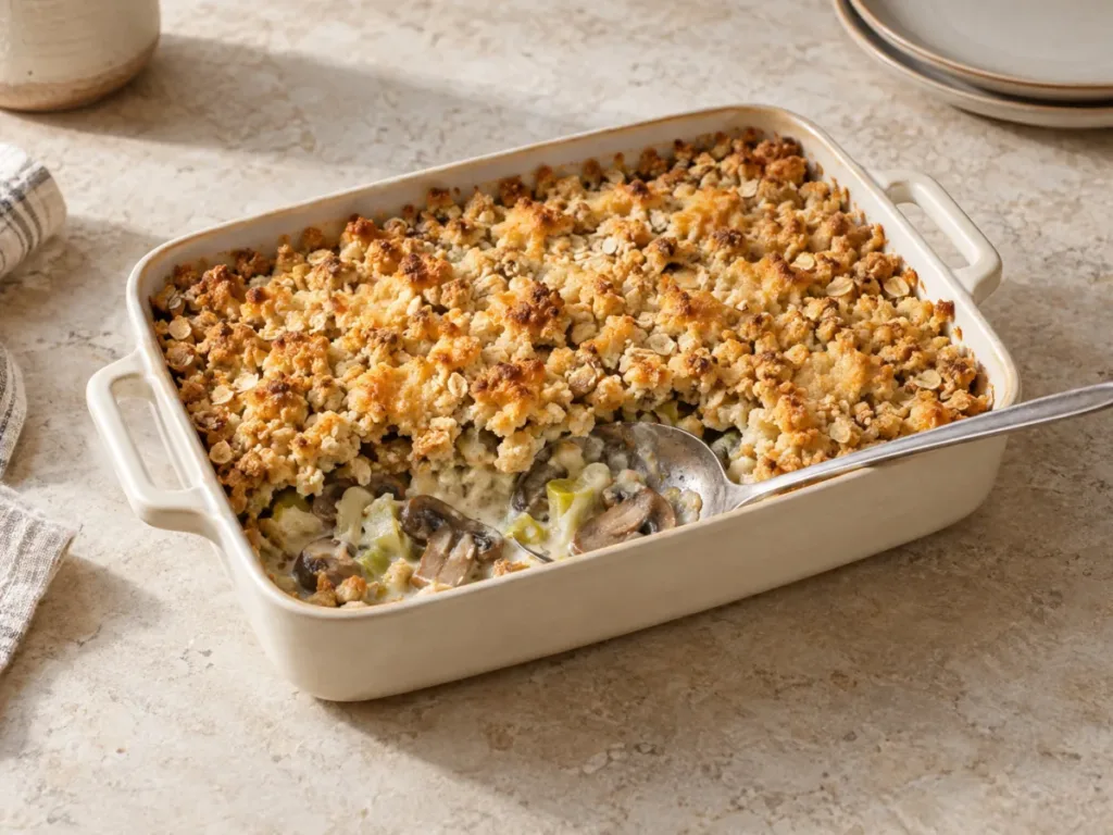 Crumble salé aux poireaux et champignons