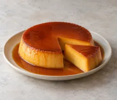 Flan orange pâle au potimarron démoulé, nappé de caramel ambré