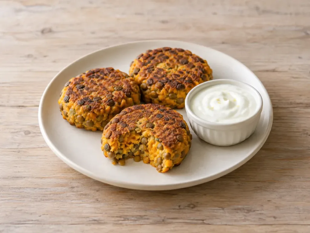 Galettes de courge et lentilles vertes