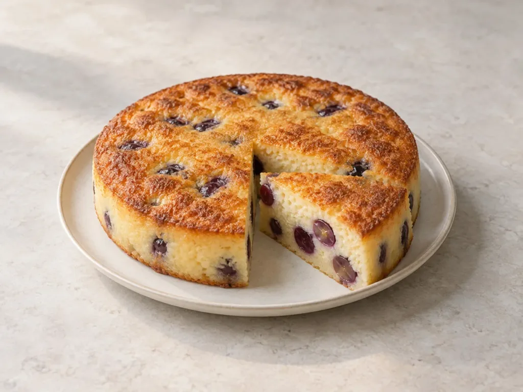 Gâteau de semoule aux raisins frais et à la vanille
