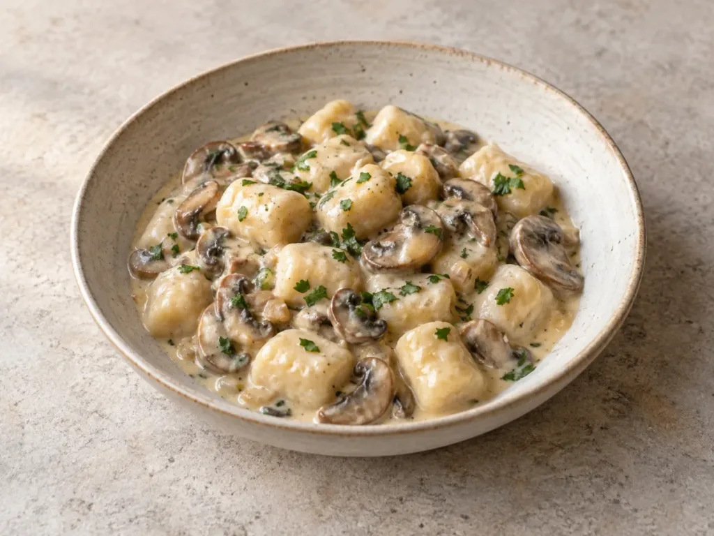 Gnocchis de panais à la crème de champignons