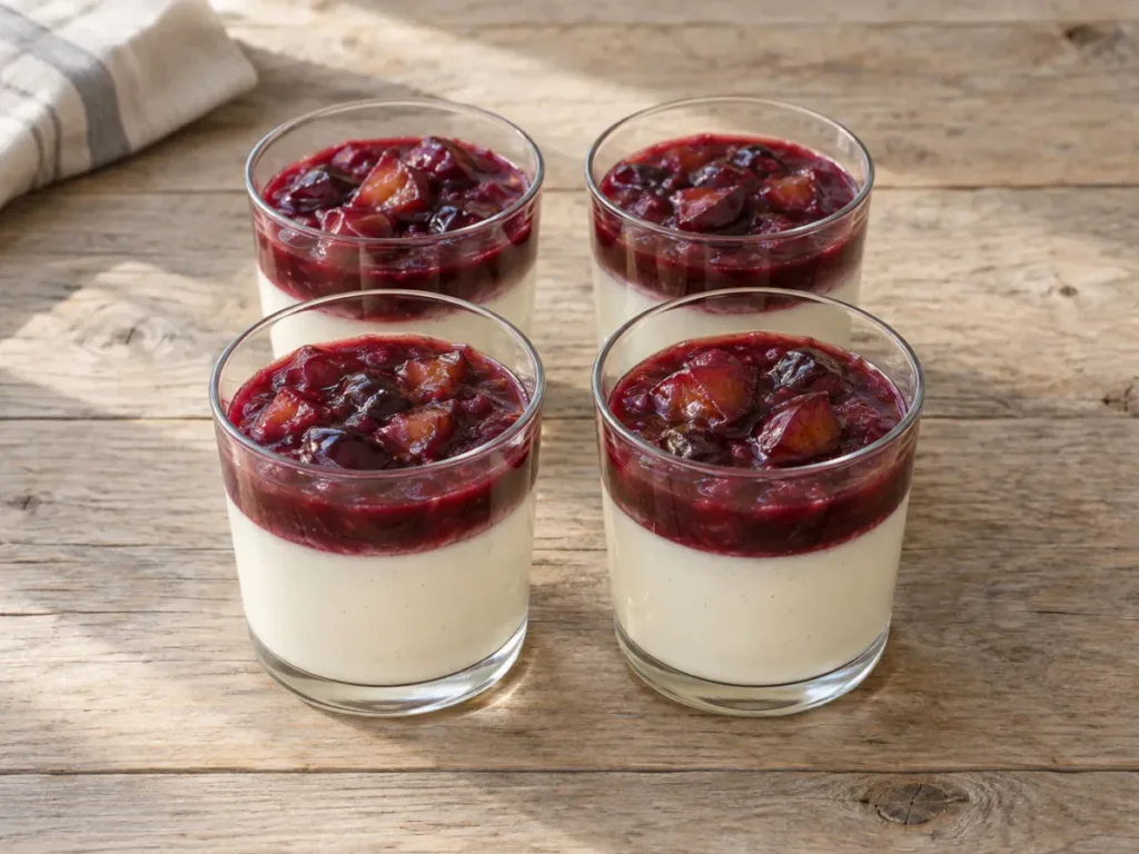 Panna cotta au yaourt et compotée de prunes