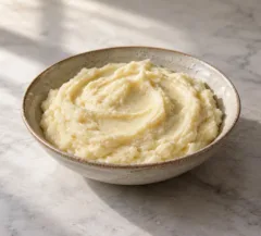 Purée claire de topinambours et pommes de terre à l’ail rôti, texture souple
