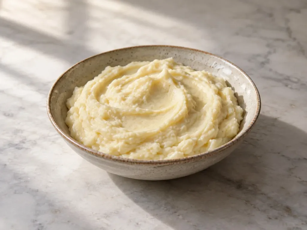 Purée de topinambours et pommes de terre à l’ail rôti