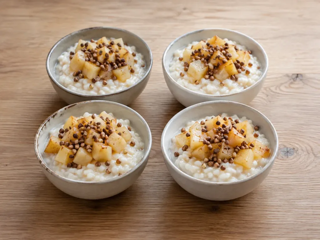 Riz au lait aux pommes et sarrasin grillé