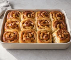 Roulés briochés dorés aux petits morceaux de pommes et spirales de cannelle