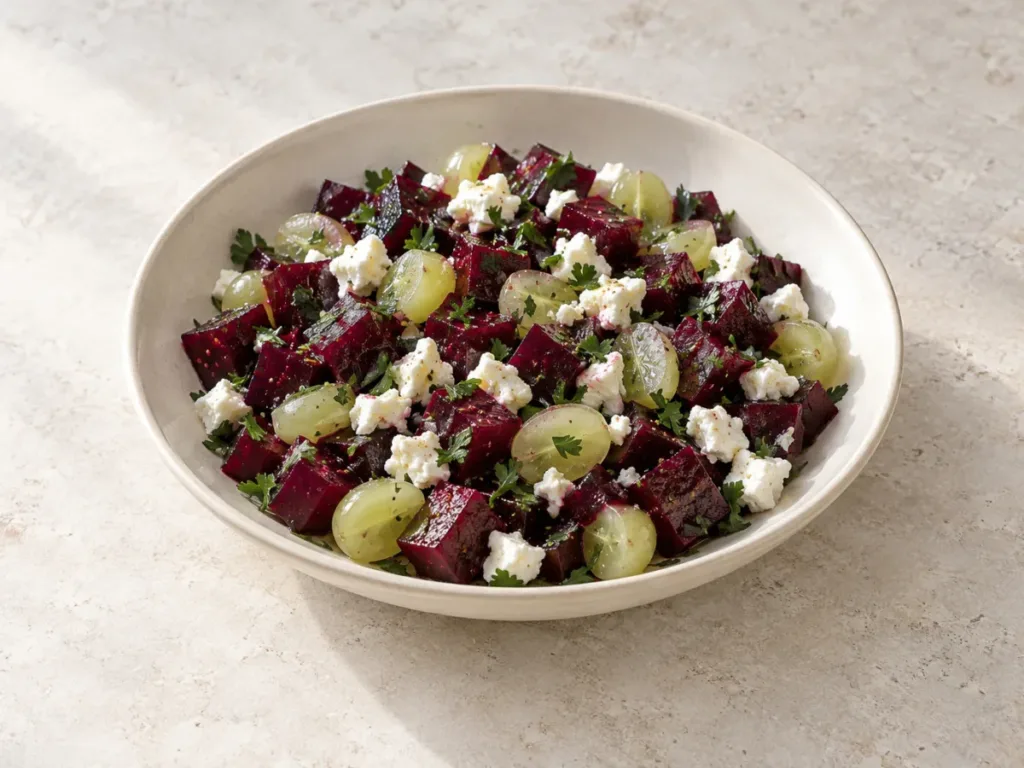 Salade de betteraves, raisins frais et feta