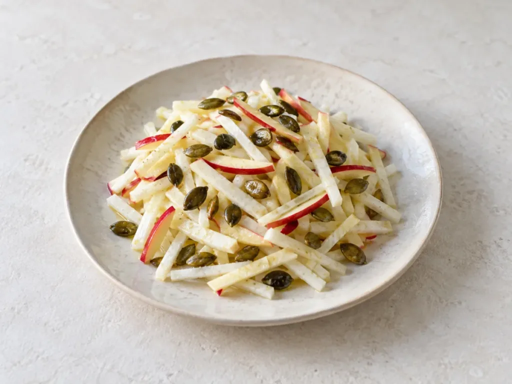 Salade de chou-rave, pomme et graines de courge