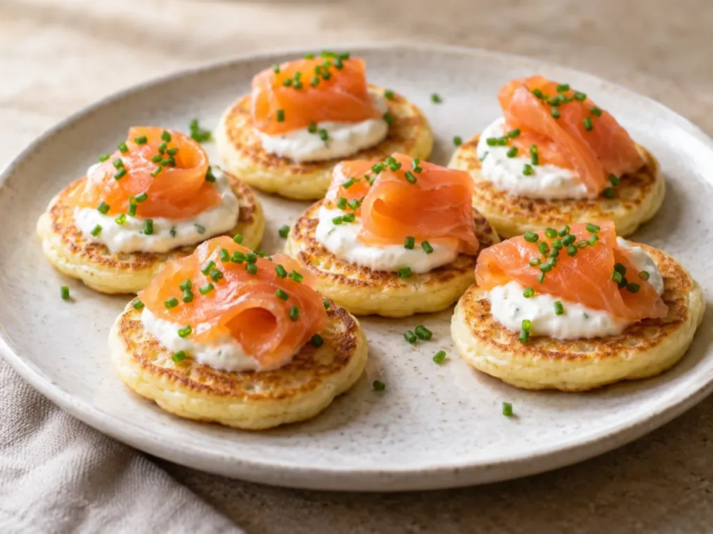 Blinis de Noël au saumon fumé et crème citronnée