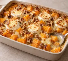Gratin de butternut aux rondelles de chèvre dorées et aux éclats de noix