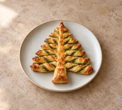 Sapin feuilleté doré aux branches torsadées et au pesto vert