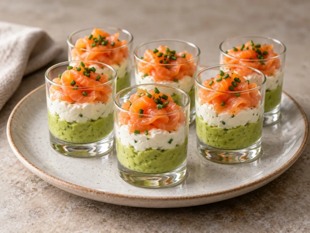 Verrines de Noël au saumon fumé et avocat